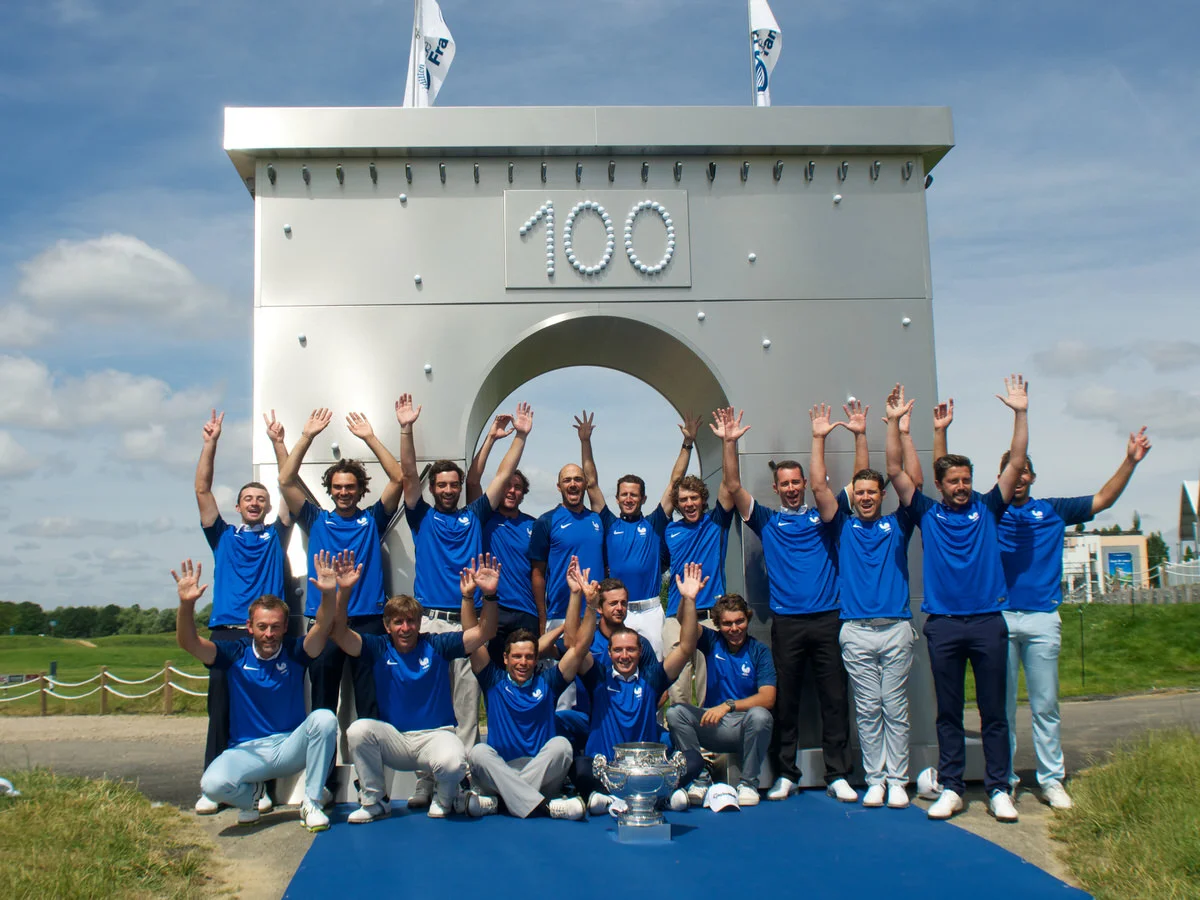 Open de Golf - 29/06/2026 - Golf de Guyancourt - France - En haut de gauche a droite : Gary Stal, Clement Sordet, Thomas Linard, Benjamin Hebert, Gregory Havret, Gregory Bourdy, Clement Berardo, Frederic Dauchez, Jean-Baptiste Gonnet, Michael Lorenzo-Vera, Matthieu Pavon. En bas de gauche a droite : Raphael Jacquelin, Benjamin Nicolay, Adrien Saddier, Sebastien Gros, Julien Quesne, Romain Langasque