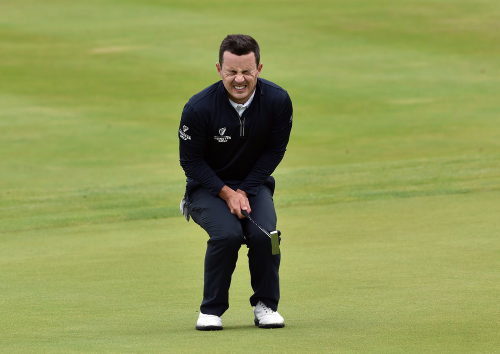 Daniel Holland (Leinster) reacts to a missed putt on the 16th green during the first day of the 2016 Interprovincial Championship at Fota Island Golf Club today (03/07/2016). Picture by Pat Cashman