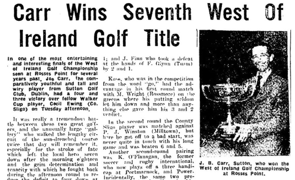 The Sligo Champion' s April 7 report of Joe Carr's 1956 West of Ireland win