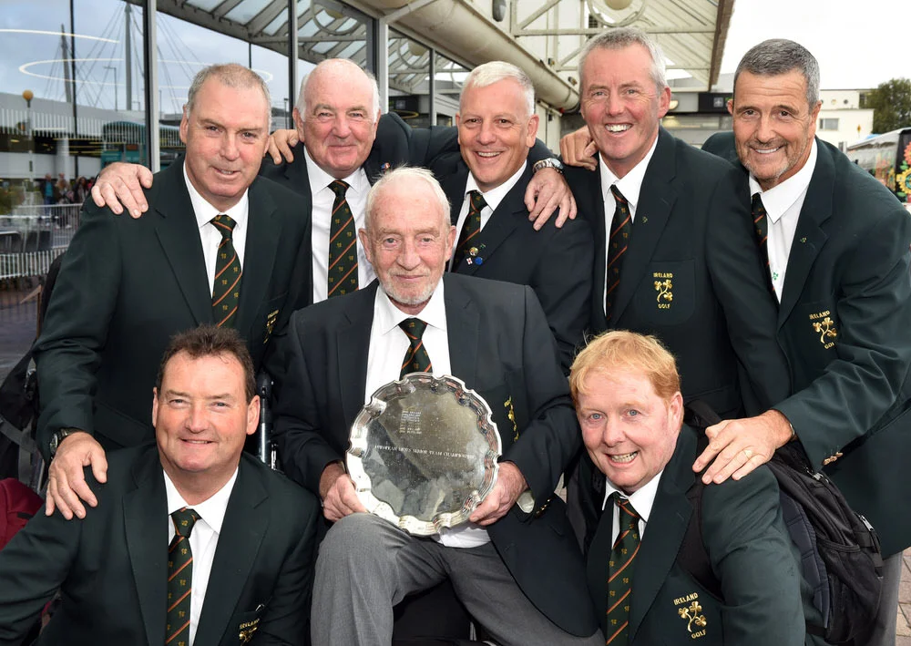Sean O'Leary (Team Captain) with the victorious Irish Senior Men's European Team at Dublin Airport today (10/09/2017) on their arrival from Sweden.......Team members.....Eamon Haugh (Castletroy), Garth McGimpsey (Royal Portrush), Brian Hutchinson (T…