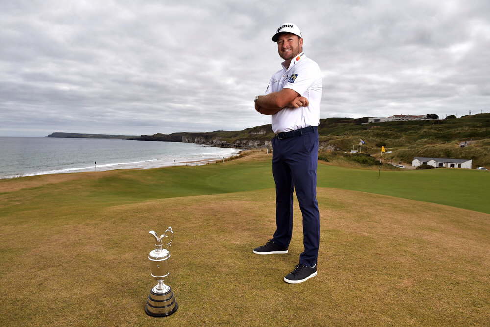  PORTRUSH, NORTHERN IRELAND - JULY 09: Graeme McDowell, Major Champion and Mastercard Global Ambassador, returned to Royal Portrush Golf Club to mark the going on sale of the first tickets to The 148th Open which will be held at the famous links from