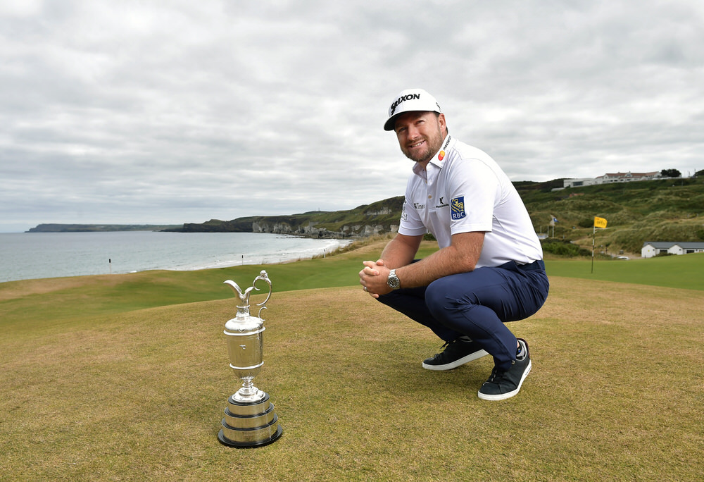  PORTRUSH, NORTHERN IRELAND - JULY 09: Graeme McDowell, Major Champion and Mastercard Global Ambassador, returned to Royal Portrush Golf Club to mark the going on sale of the first tickets to The 148th Open which will be held at the famous links from