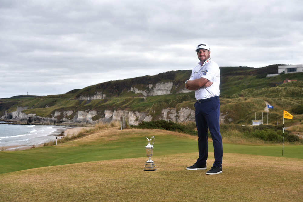  PORTRUSH, NORTHERN IRELAND - JULY 09: Graeme McDowell, Major Champion and Mastercard Global Ambassador, returned to Royal Portrush Golf Club to mark the going on sale of the first tickets to The 148th Open which will be held at the famous links from