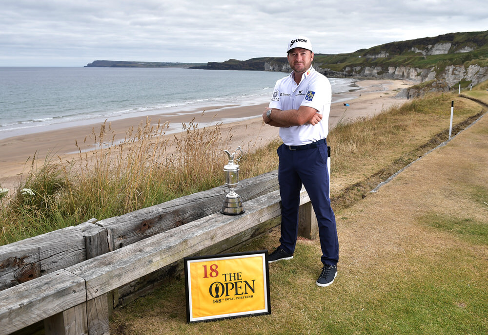  PORTRUSH, NORTHERN IRELAND - JULY 09: Graeme McDowell, Major Champion and Mastercard Global Ambassador, returned to Royal Portrush Golf Club to mark the going on sale of the first tickets to The 148th Open which will be held at the famous links from