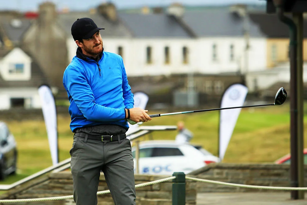 John Hickey (Cork) teeing of in the third round of the South of Ireland Championship at Lahinch. Saturday 28th July 2018.