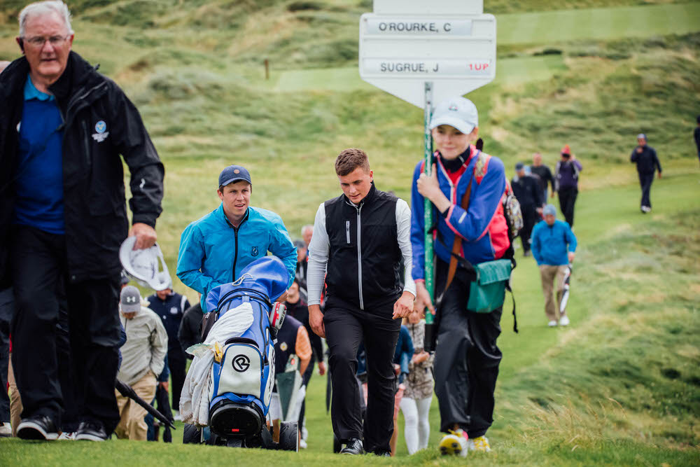  James Sugrue of Mallow Golf Club and Conor O Rourke of Naas Golf Club in the Final of the South of Ireland Golf Championship in Lahinch Colf club on the County Clare Coast, Sunday evening. 
Pic. Brian Arthur 