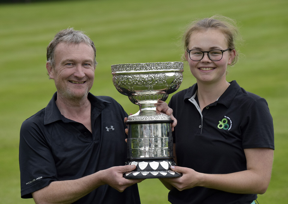 Winner Annabel Wilson (Lurgan) with her caddy and father Andy