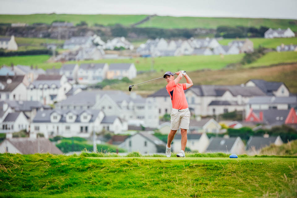  Sean Desmond tees off on 10 as he beat Keith Egan the Final of The South of Ireland Championships played in Lahinch Golf Club, Clare this Sunday evening. Picture:  Brian Arthur  