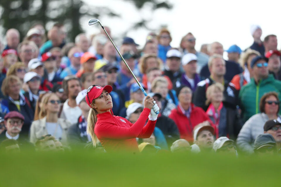 13.09.19. Ladies European Tour 2019. The Solheim Cup, PGA Centenary Course, Gleneagles Hotel, Scotland. 13-15 September 2019. Danielle Kang of the USA on the 10th tee during Friday afternoon foursomes. Credit: Matthew Lewis/LET