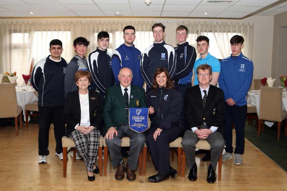  Blackrock College Team, Adam Allahbachani, Jake Foley, Thomas Harte, Connor Harte, Robert Galligan, Tom Kelly, Cathal French and Matthew O'Brien after they won the Irish Schools Senior Championship 2019-2020 Leinster Final at Delany Golf Club.  Pict