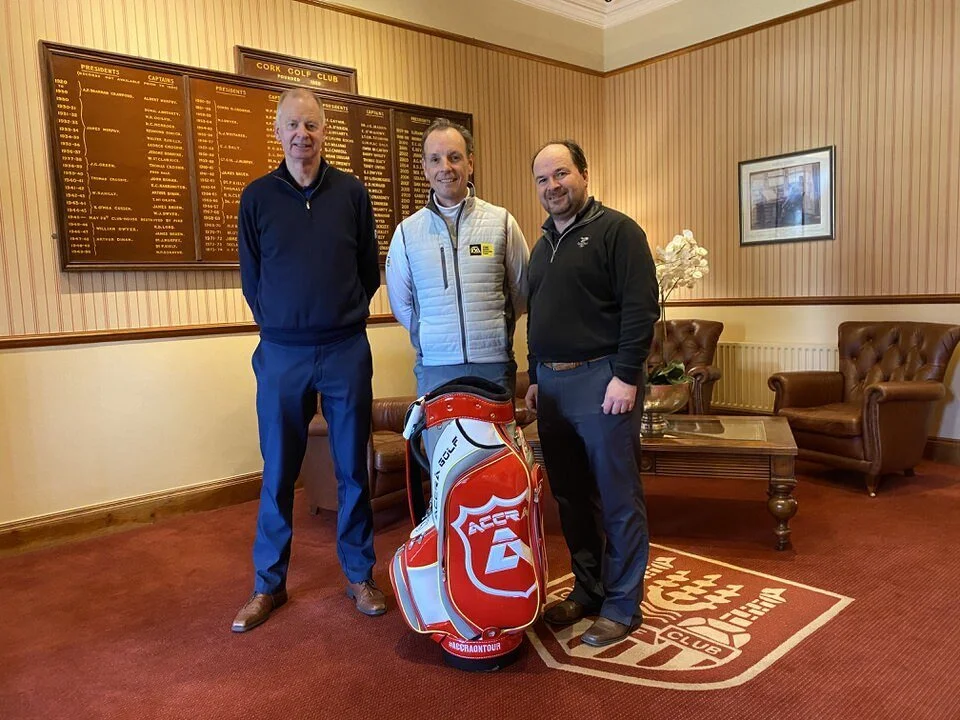 (Left to right) Peter Hickey with winner David Higgins and Padraig Dooley at Cork Golf Club