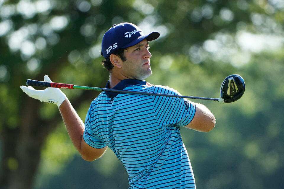 FORT WORTH, TEXAS - JUNE 12: Jon Rahm of Spain plays his shot from the 14th tee during the second round of the Charles Schwab Challenge on June 12, 2020 at Colonial Country Club in Fort Worth, Texas. (Photo by Tom Pennington/Getty Images) 