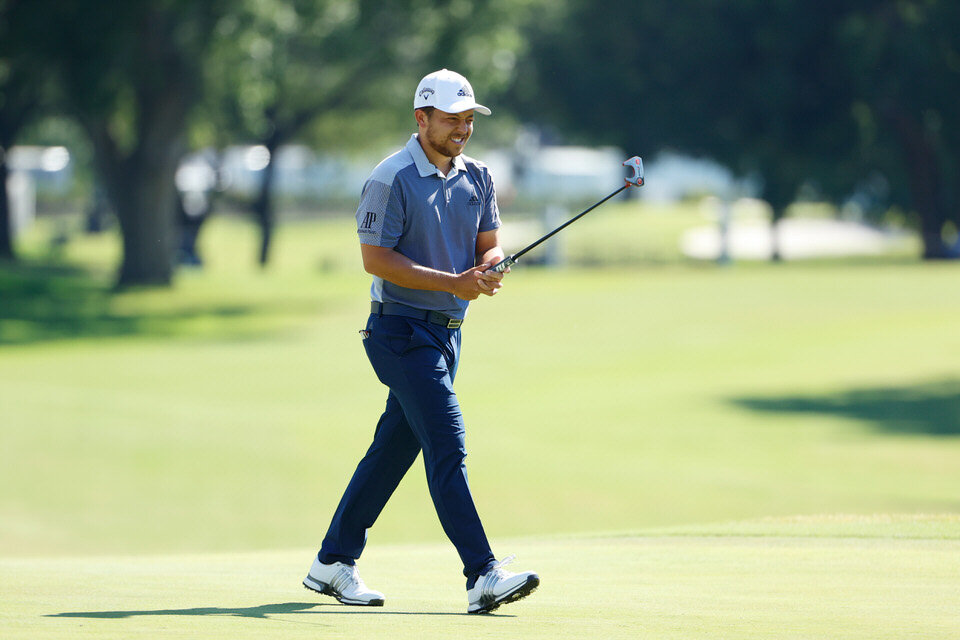  FORT WORTH, TEXAS - JUNE 14: Xander Schauffele of the United States reacts on the 18th green during the final round of the Charles Schwab Challenge on June 14, 2020 at Colonial Country Club in Fort Worth, Texas. (Photo by Tom Pennington/Getty Images