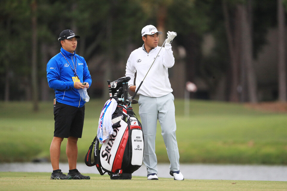 HILTON HEAD ISLAND, SOUTH CAROLINA - JUNE 16: Hideki Matsuyama of Japan pulls a club from his bag as he prepares to play a shot during a practice round prior to the RBC Heritage on June 16, 2020 at Harbour Town Golf Links in Hilton Head Island, Sout