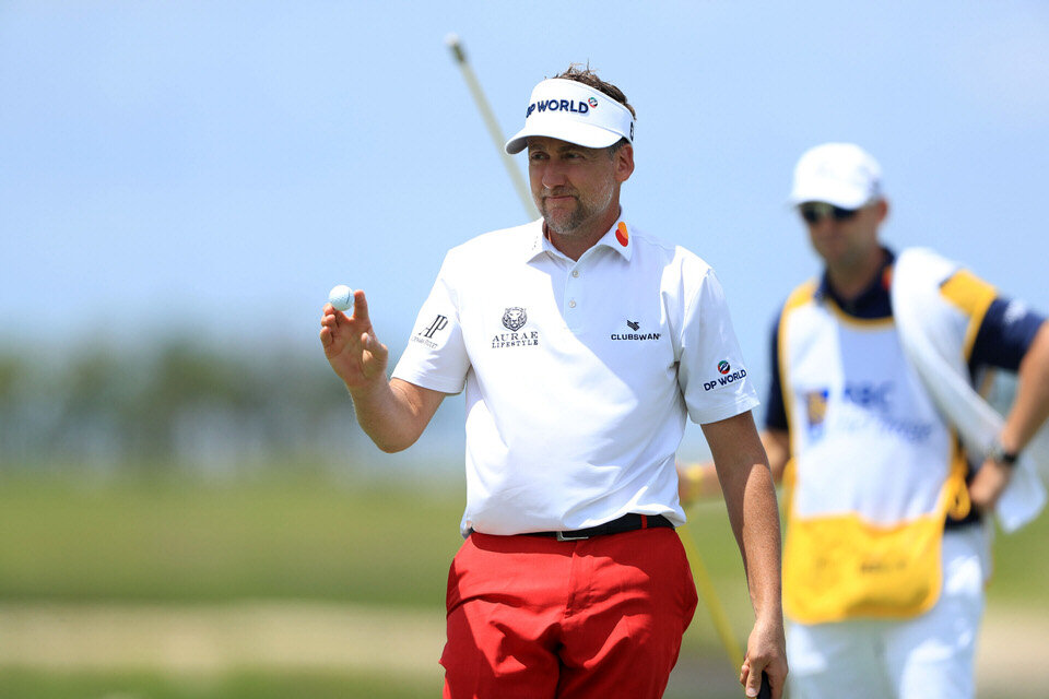 HILTON HEAD ISLAND, SOUTH CAROLINA - JUNE 18: Ian Poulter of England reacts to his birdie on the 18th green during the first round of the RBC Heritage on June 18, 2020 at Harbour Town Golf Links in Hilton Head Island, South Carolina. (Photo by Sam G