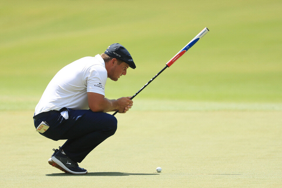  HILTON HEAD ISLAND, SOUTH CAROLINA - JUNE 19: Bryson DeChambeau of the United States lines up a putt on the seventh green during the second round of the RBC Heritage on June 19, 2020 at Harbour Town Golf Links in Hilton Head Island, South Carolina. 