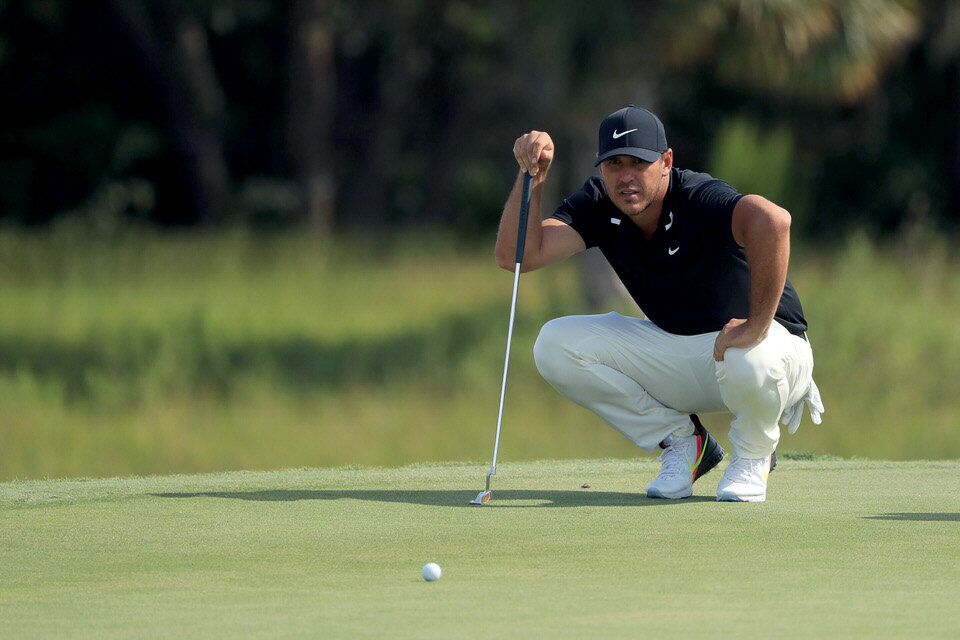  HILTON HEAD ISLAND, SOUTH CAROLINA - JUNE 19: Brooks Koepka of the United States lines up a putt on the 17th green during the second round of the RBC Heritage on June 19, 2020 at Harbour Town Golf Links in Hilton Head Island, South Carolina. (Photo 