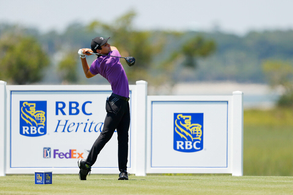  HILTON HEAD ISLAND, SOUTH CAROLINA - JUNE 20: Joaquin Niemann of Chile plays his shot from the 18th tee during the third round of the RBC Heritage on June 20, 2020 at Harbour Town Golf Links in Hilton Head Island, South Carolina. (Photo by Kevin C. 