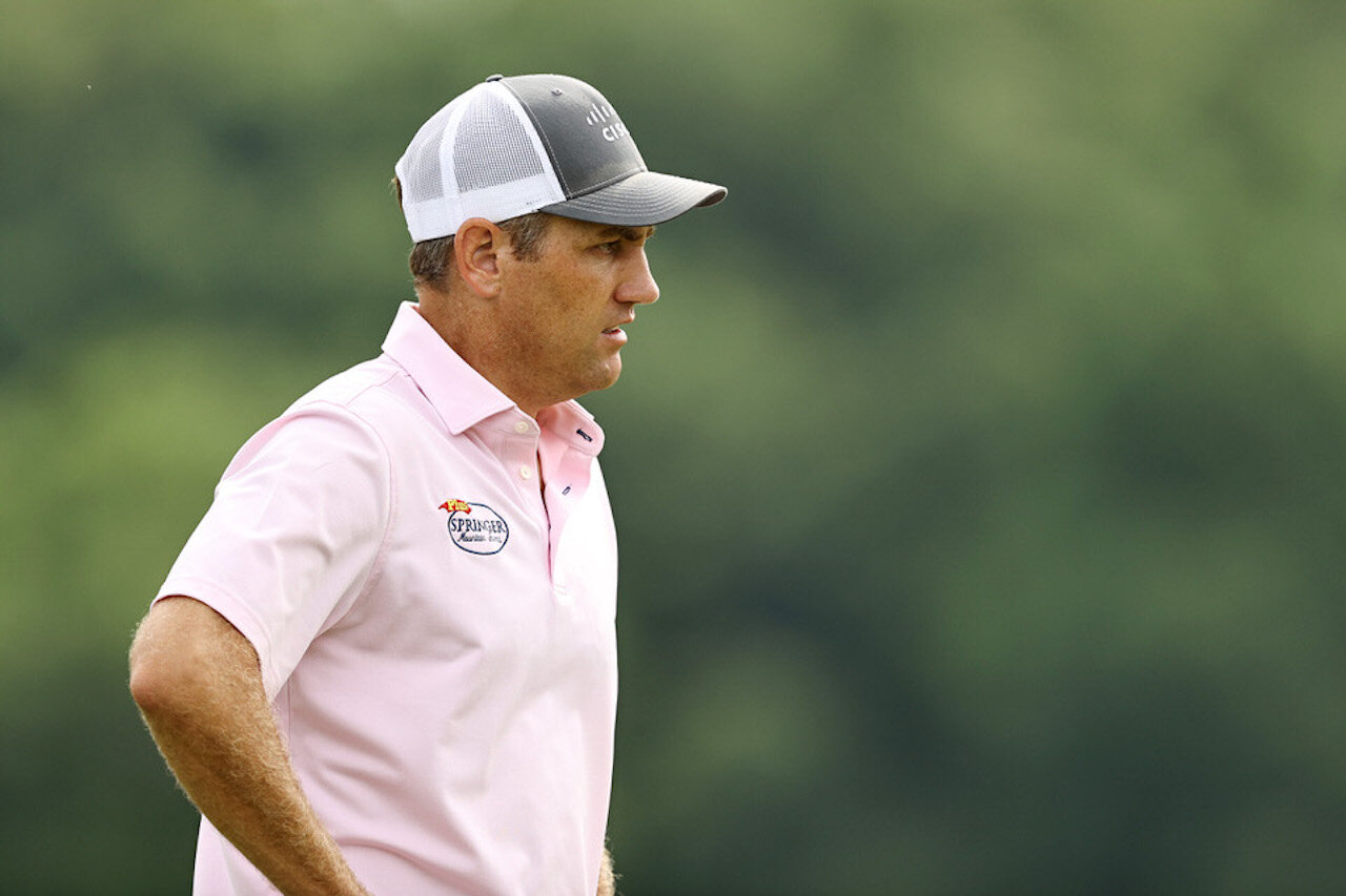  CROMWELL, CONNECTICUT - JUNE 27: Brendon Todd of the United States stands on the second green during the third round of the Travelers Championship at TPC River Highlands on June 27, 2020 in Cromwell, Connecticut. (Photo by Elsa/Getty Images) 