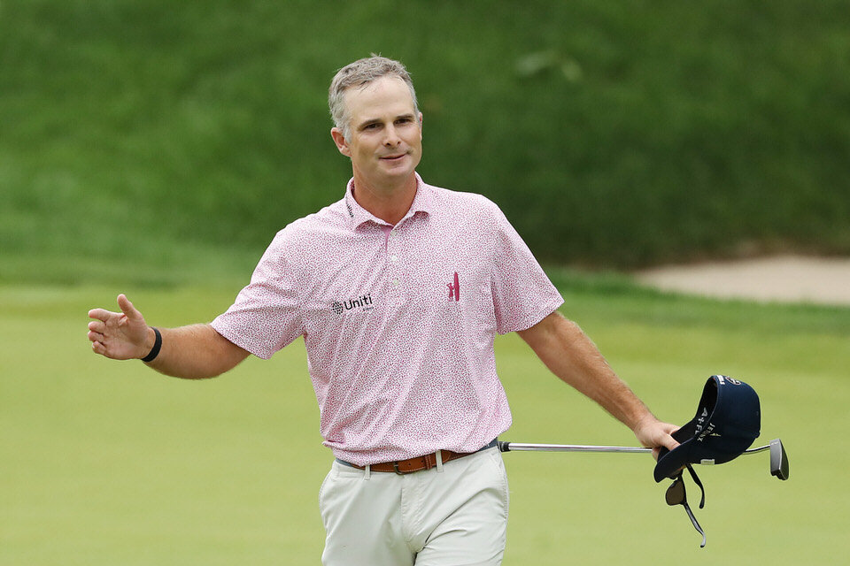  CROMWELL, CONNECTICUT - JUNE 28: Kevin Streelman of the United States reacts after finishing on the 18th green  during the final round of the Travelers Championship at TPC River Highlands on June 28, 2020 in Cromwell, Connecticut. (Photo by Elsa/Get