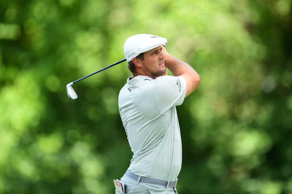  DETROIT, MICHIGAN - JULY 02: Bryson DeChambeau of the United States plays a shot on the ninth hole during the first round of the Rocket Mortgage Classic on July 02, 2020 at the Detroit Golf Club in Detroit, Michigan. (Photo by Stacy Revere/Getty Ima