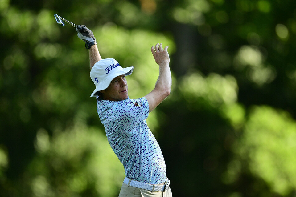  DETROIT, MICHIGAN - JULY 02: Peter Malnati of the United States plays his shot from the 11th tee during the first round of the Rocket Mortgage Classic on July 02, 2020 at the Detroit Golf Club in Detroit, Michigan. (Photo by Stacy Revere/Getty Image