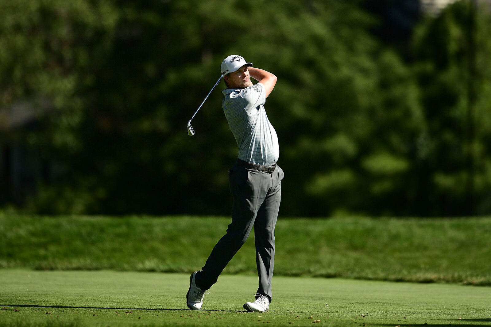  DETROIT, MICHIGAN - JULY 03: Chris Stroud of the United States plays his shot from the ninth tee during the second round of the Rocket Mortgage Classic on July 03, 2020 at the Detroit Golf Club in Detroit, Michigan. (Photo by Stacy Revere/Getty Imag