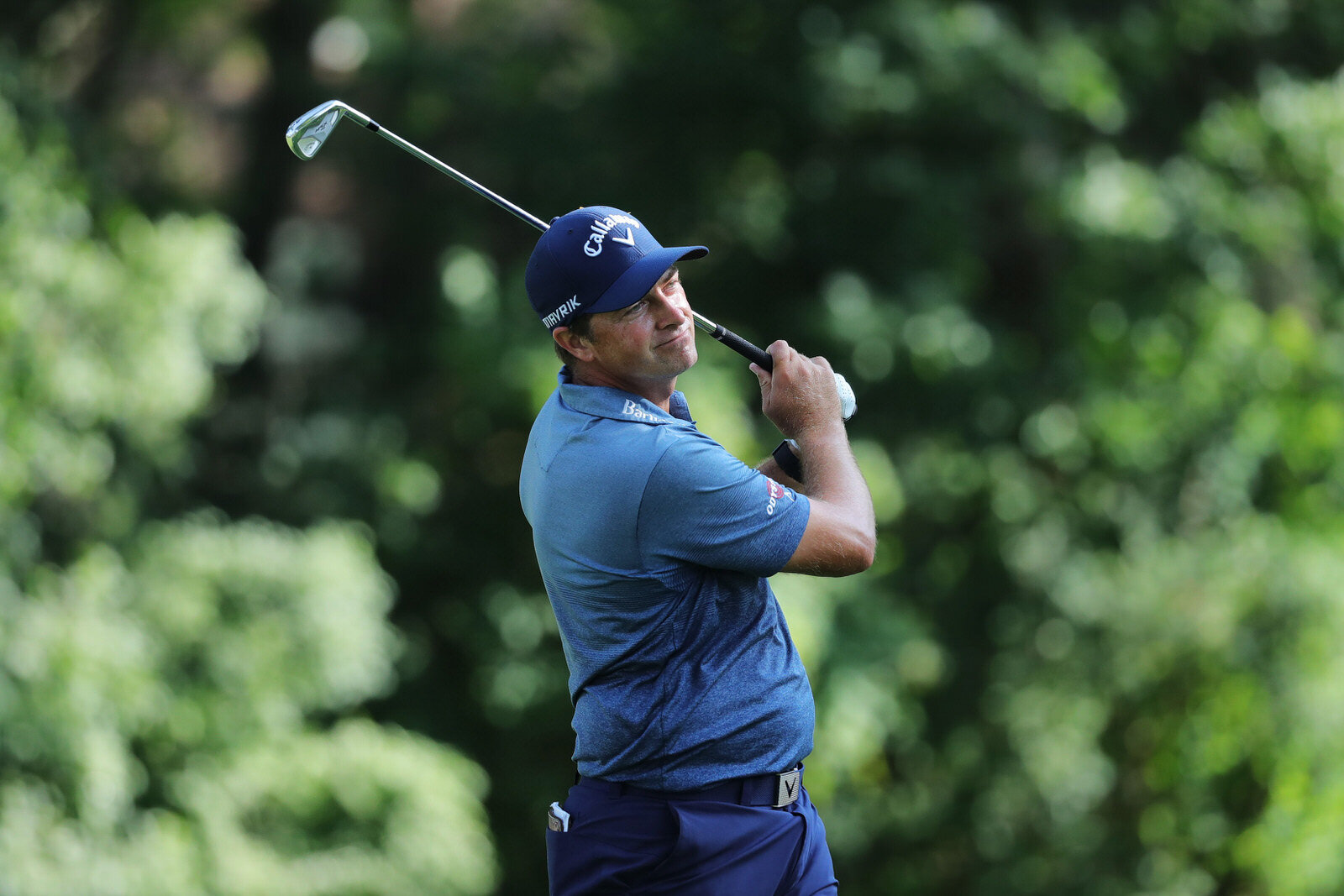  DETROIT, MICHIGAN - JULY 03: Brian Struard of the United States watches a shot on the 11th hole during the second round of the Rocket Mortgage Classic on July 03, 2020 at the Detroit Golf Club in Detroit, Michigan. (Photo by Leon Halip/Getty Images)