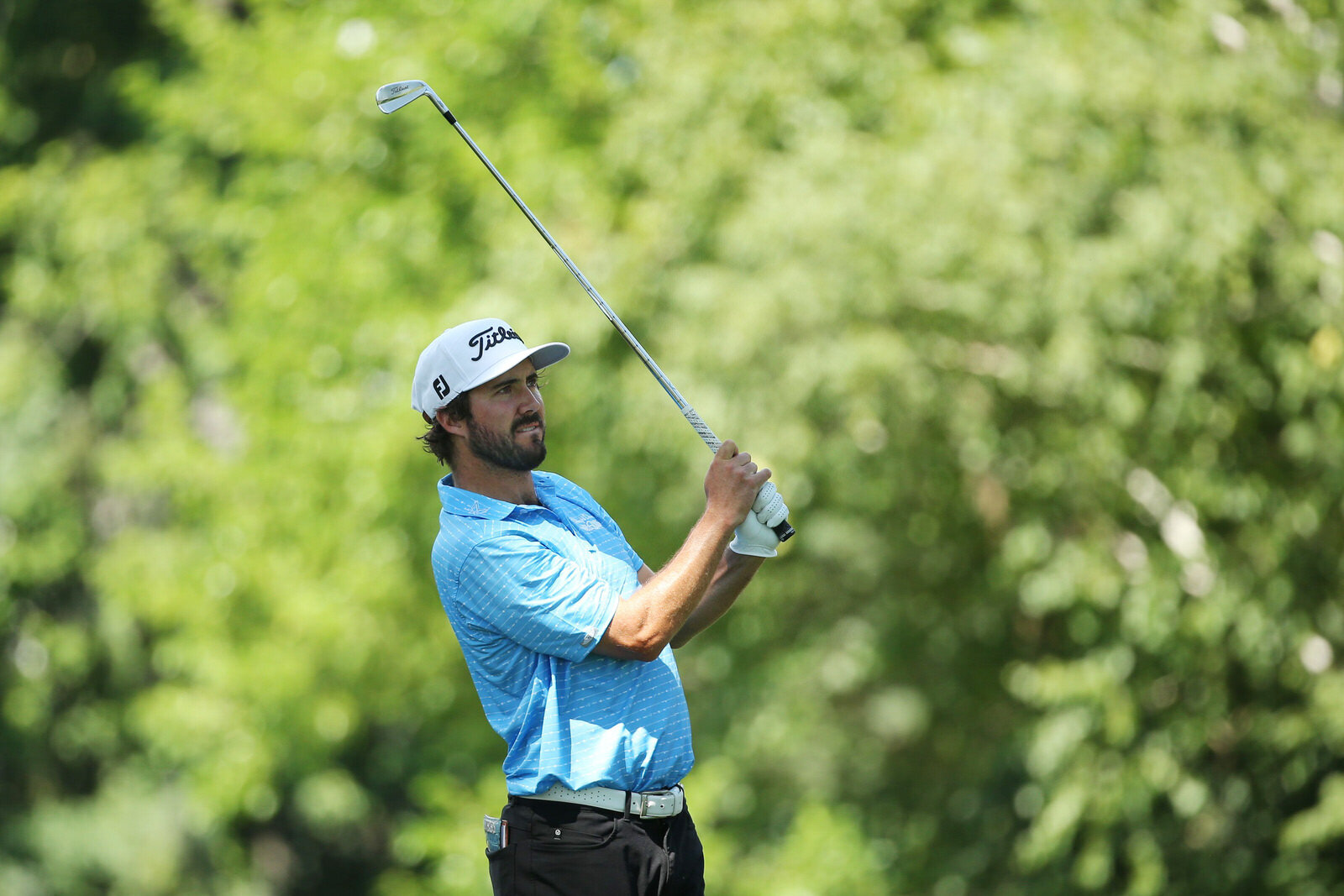  DETROIT, MICHIGAN - JULY 04: Mark Hubbard of the United States plays his shot from the ninth tee during the third round of the Rocket Mortgage Classic on July 04, 2020 at the Detroit Golf Club in Detroit, Michigan. (Photo by Leon Halip/Getty Images)