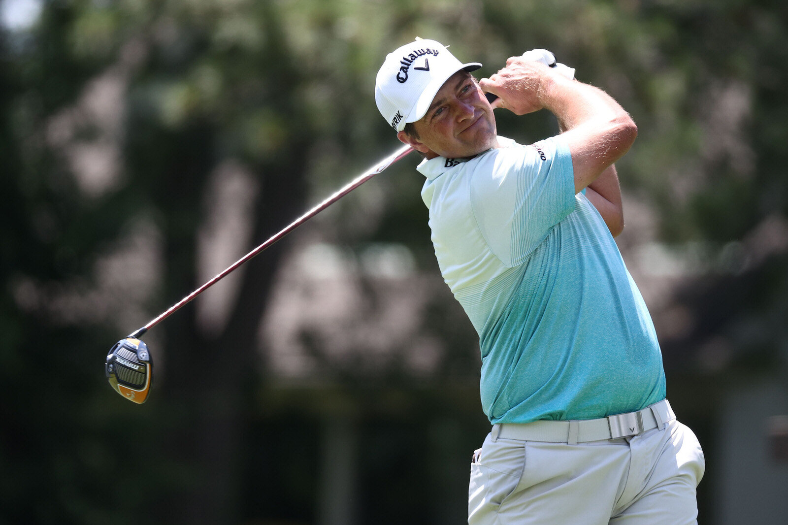  DETROIT, MICHIGAN - JULY 04: Brian Stuard of the United States plays his shot from the fourth tee during the third round of the Rocket Mortgage Classic on July 04, 2020 at the Detroit Golf Club in Detroit, Michigan. (Photo by Gregory Shamus/Getty Im