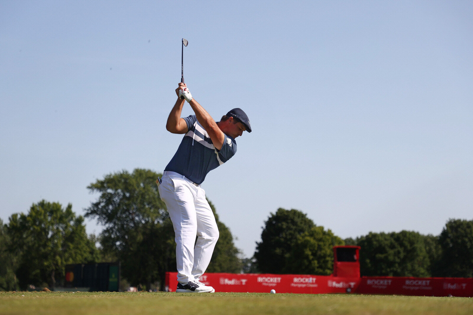  DETROIT, MICHIGAN - JULY 05: Bryson DeChambeau of the United States plays his shot from the 15th tee during the final round of the Rocket Mortgage Classic on July 05, 2020 at the Detroit Golf Club in Detroit, Michigan. (Photo by Gregory Shamus/Getty