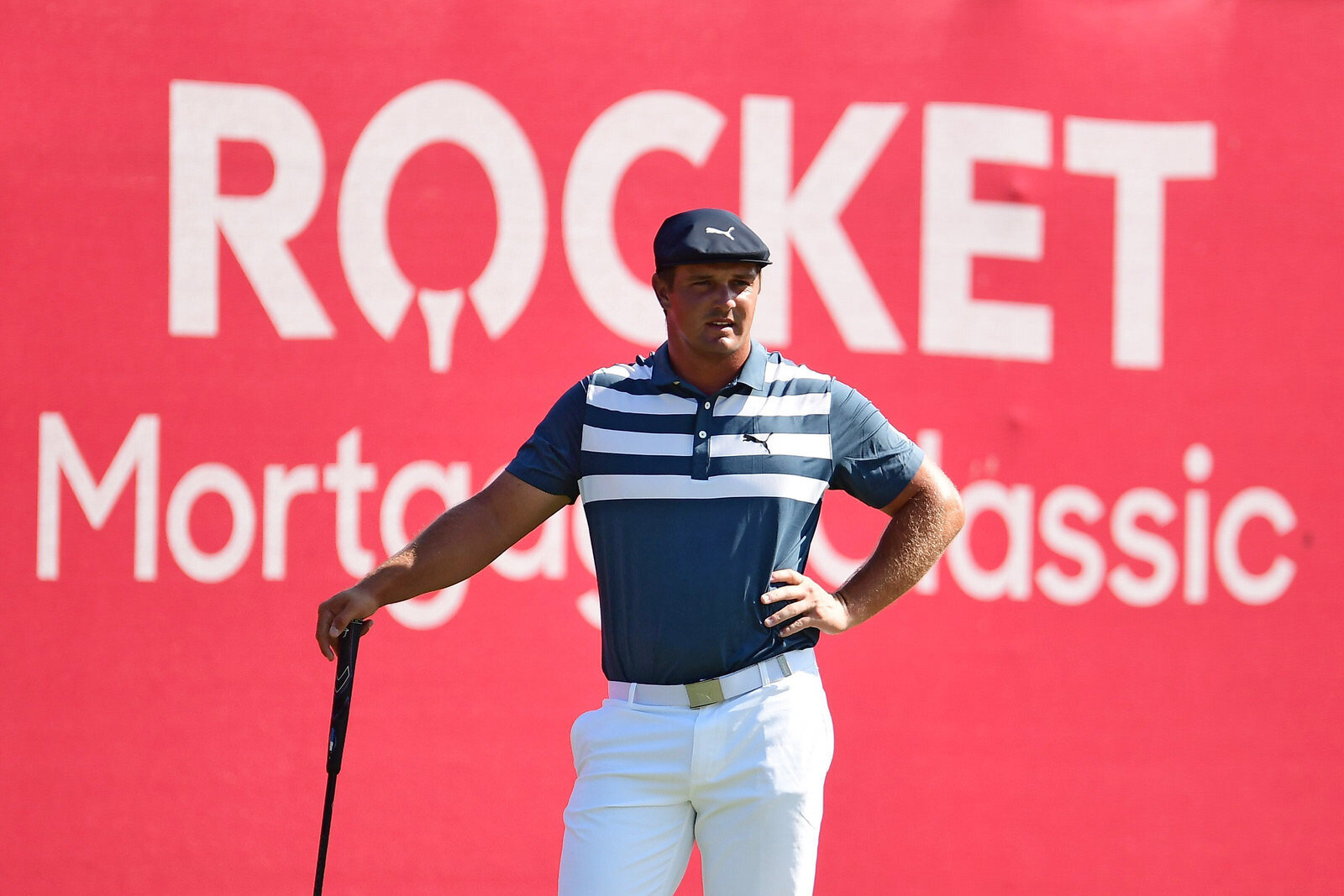  DETROIT, MICHIGAN - JULY 05: Bryson DeChambeau of the United States looks on from the 15th green during the final round of the Rocket Mortgage Classic on July 05, 2020 at the Detroit Golf Club in Detroit, Michigan. (Photo by Stacy Revere/Getty Image