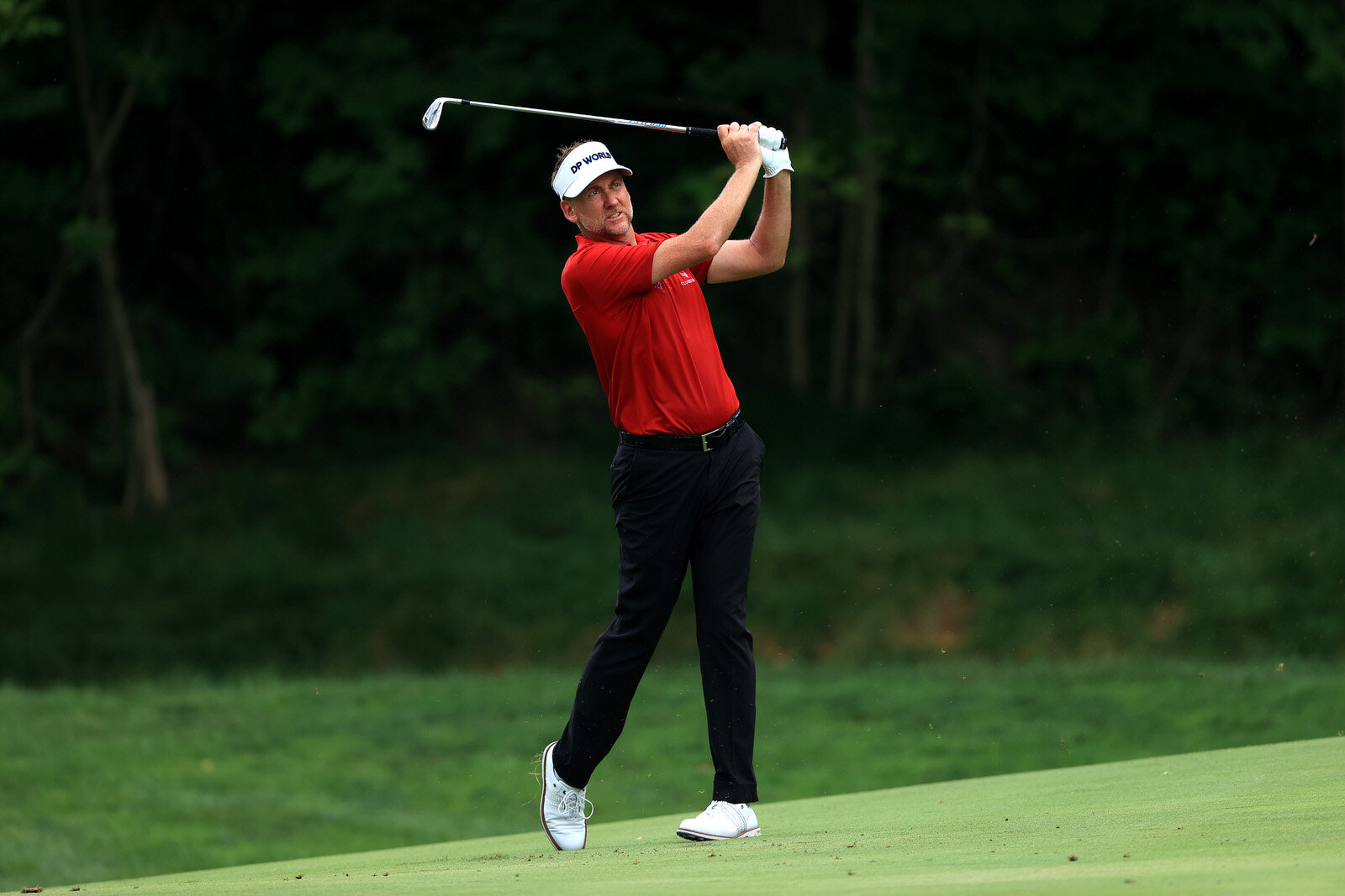  DUBLIN, OHIO - JULY 10: Ian Poulter of England plays a shot on the 15th hole during the second round of the Workday Charity Open on July 10, 2020 at Muirfield Village Golf Club in Dublin, Ohio. (Photo by Sam Greenwood/Getty Images) 