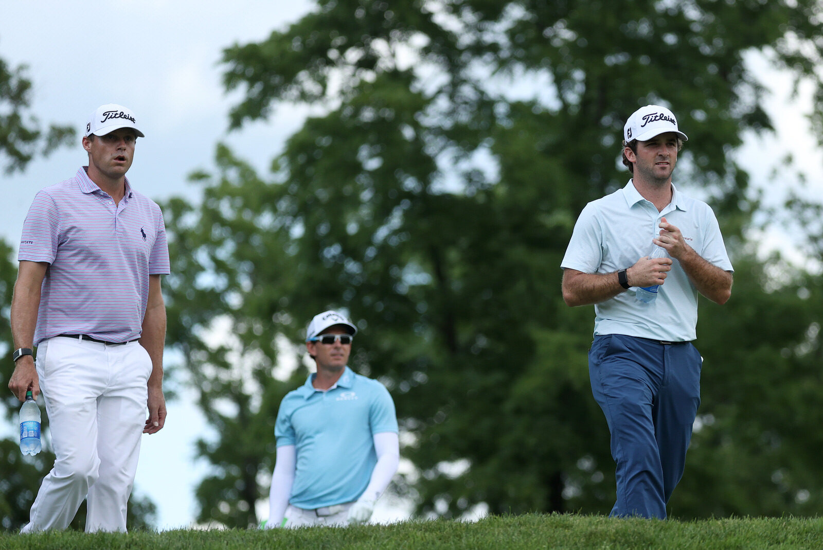  DUBLIN, OHIO - JULY 10: Nick Watney of the United States, Dylan Frittelli of South Africa and Denny McCarthy of the United States look on during the second round of the Workday Charity Open on July 10, 2020 at Muirfield Village Golf Club in Dublin, 