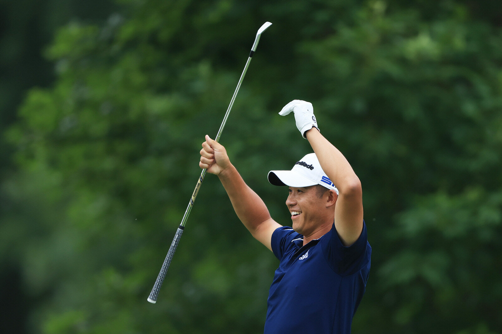  DUBLIN, OHIO - JULY 12: Collin Morikawa of the United States reacts after nearly making a hole in one on the fourth hole during the final round of the Workday Charity Open on July 12, 2020 at Muirfield Village Golf Club in Dublin, Ohio. (Photo by Sa