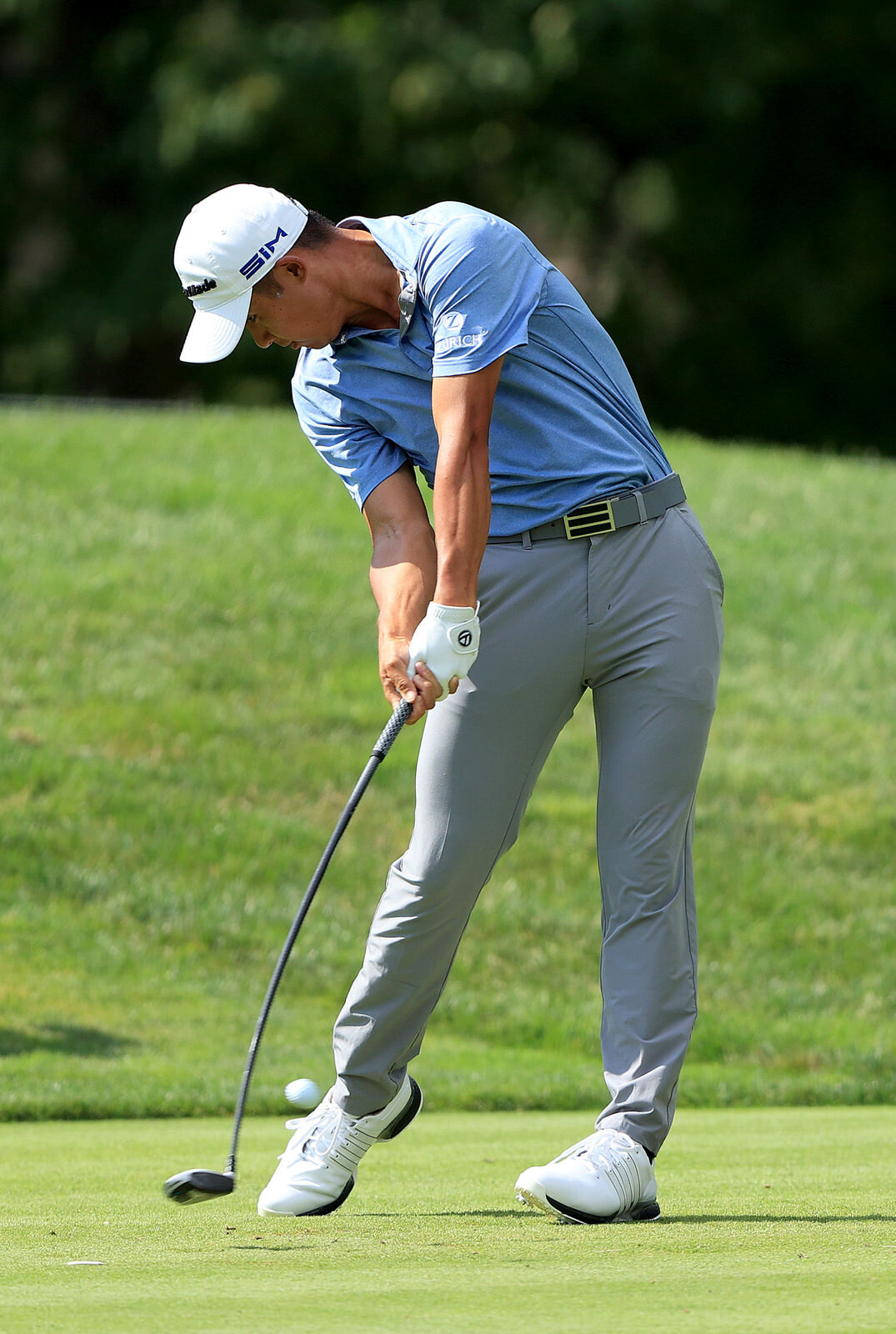  DUBLIN, OHIO - JULY 11: Collin Morikawa of the United States plays his shot from the 14th tee during the third round of the Workday Charity Open on July 11, 2020 at Muirfield Village Golf Club in Dublin, Ohio. (Photo by Sam Greenwood/Getty Images) 