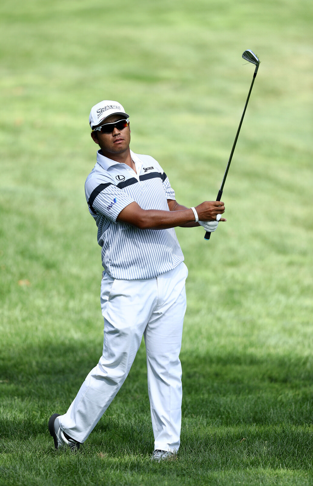  DUBLIN, OHIO - JULY 17: Hideki Matsuyama of Japan plays his second shot on the 15th hole during the second round of The Memorial Tournament on July 17, 2020 at Muirfield Village Golf Club in Dublin, Ohio. (Photo by Jamie Squire/Getty Images) 