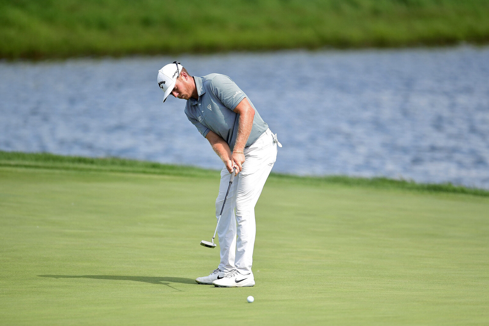  BLAINE, MINNESOTA - JULY 24: Talor Gooch of the United States putts on the 18th green during the second round of the 3M Open on July 24, 2020 at TPC Twin Cities in Blaine, Minnesota. (Photo by Stacy Revere/Getty Images) 