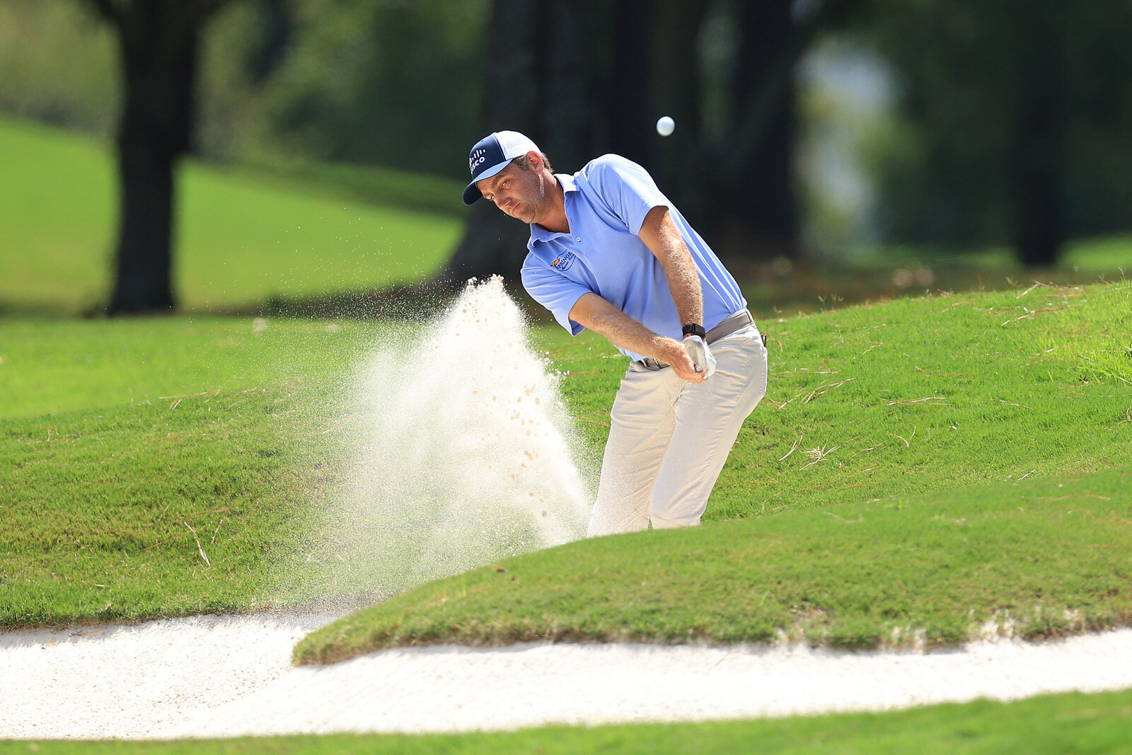  MEMPHIS, TENNESSEE - JULY 31: Brendon Todd of the United States plays a shot from a bunker on the 16th hole during the second round of the World Golf Championship-FedEx St Jude Invitational at TPC Southwind on July 31, 2020 in Memphis, Tennessee. (P