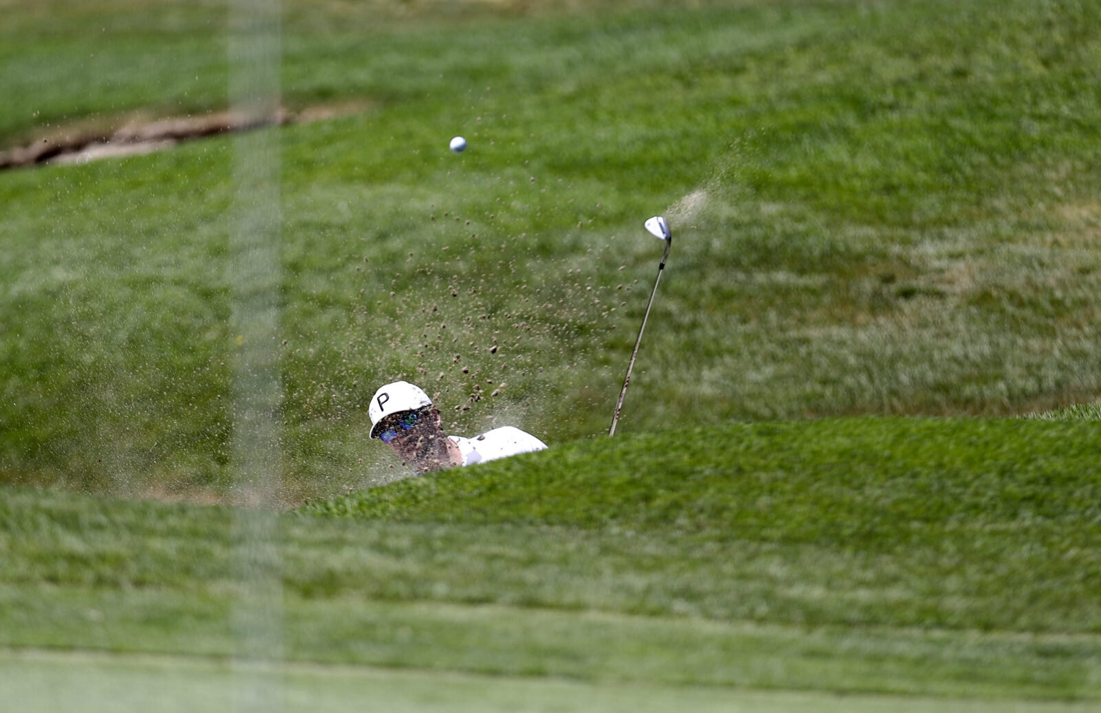  TRUCKEE, CALIFORNIA - AUGUST 01: Chris Baker plays a shot from a bunker on the second hole during the third round of the Barracuda Championship at Tahoe Mountain Club's Old Greenwood Golf Course on August 01, 2020 in Truckee, California. (Photo by J