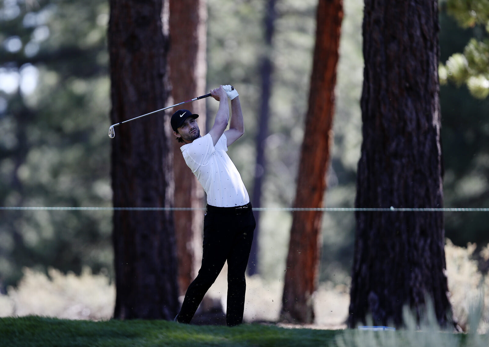  TRUCKEE, CALIFORNIA - AUGUST 01: Kyle Stanley plays his shot from the seventh tee during the third round of the Barracuda Championship at Tahoe Mountain Club's Old Greenwood Golf Course on August 01, 2020 in Truckee, California. (Photo by Jed Jacobs