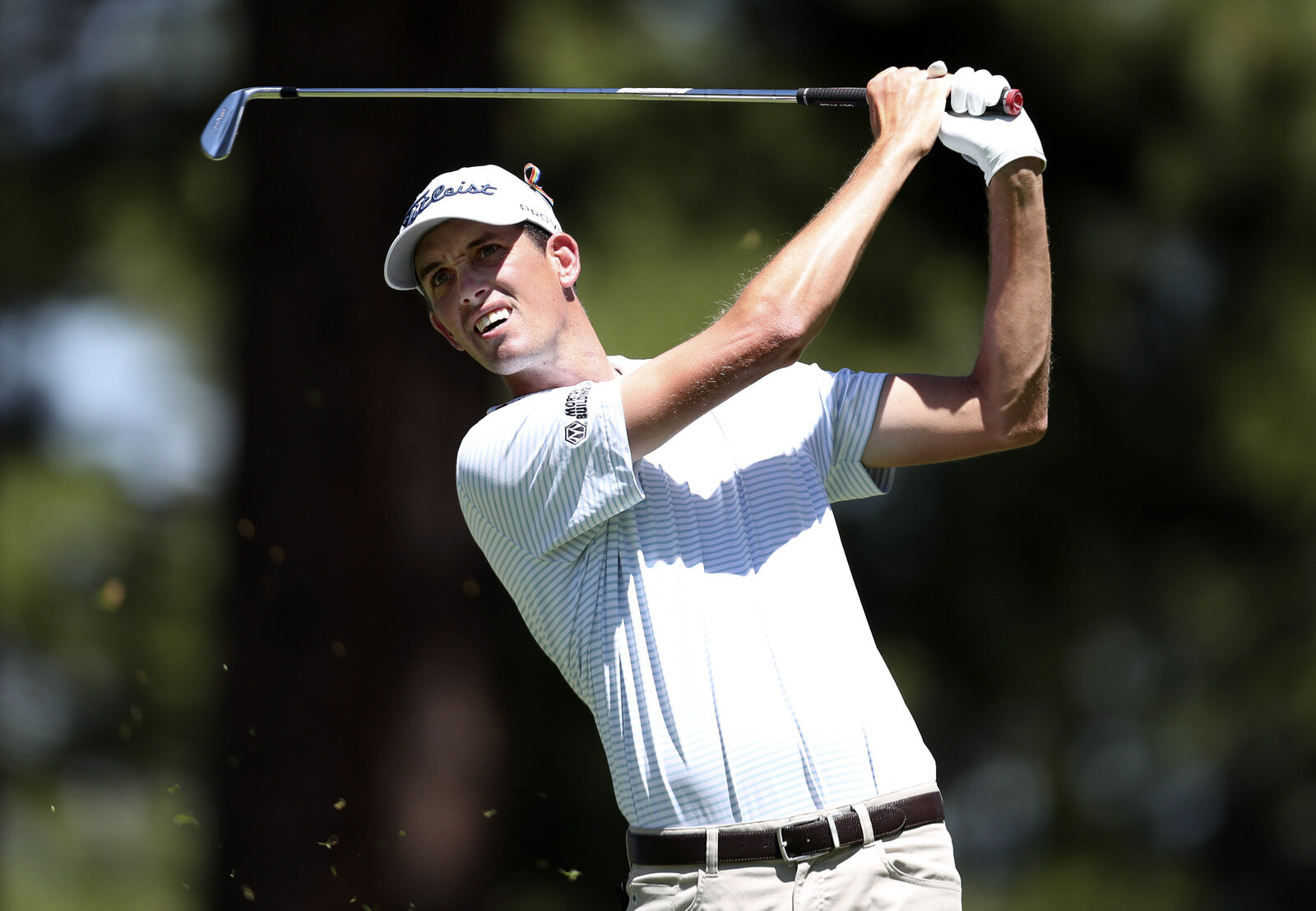  TRUCKEE, CALIFORNIA - AUGUST 01: Chesson Hadley plays his shot from the fourth tee during the third round of the Barracuda Championship at Tahoe Mountain Club's Old Greenwood Golf Course on August 01, 2020 in Truckee, California. (Photo by Jed Jacob