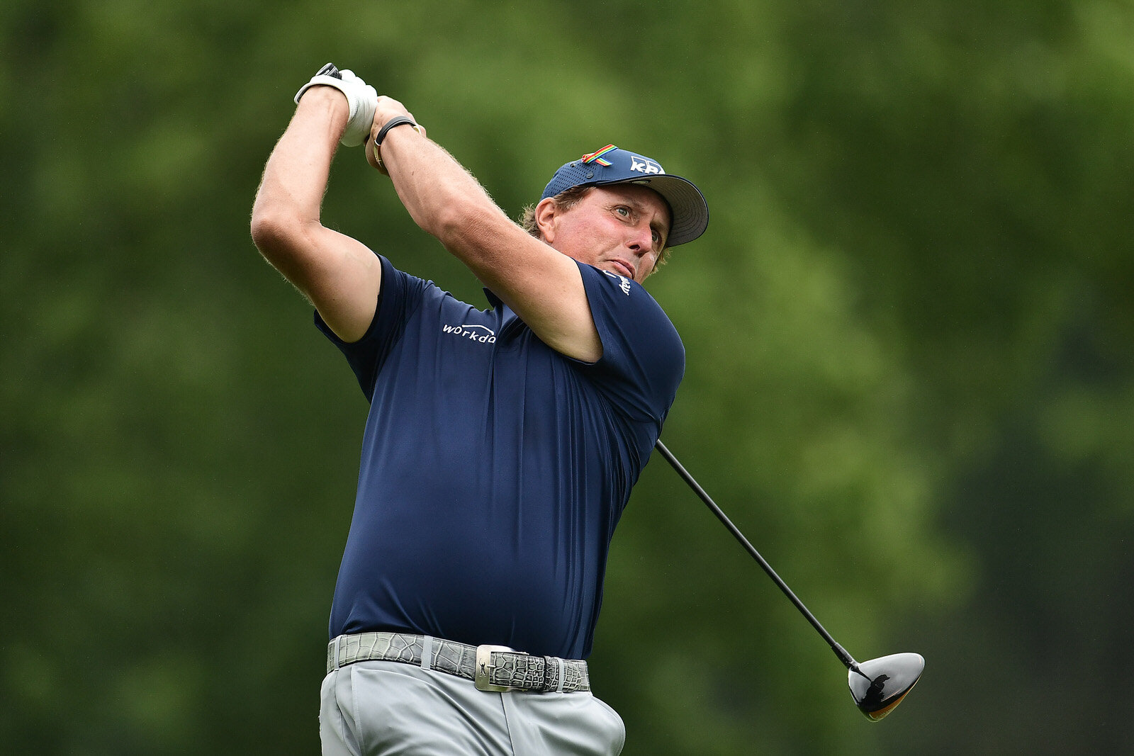  MEMPHIS, TENNESSEE - AUGUST 01: Phil Mickelson of the United States plays his shot from the second tee during the third round of the World Golf Championship-FedEx St Jude Invitational at TPC Southwind on August 01, 2020 in Memphis, Tennessee. (Photo
