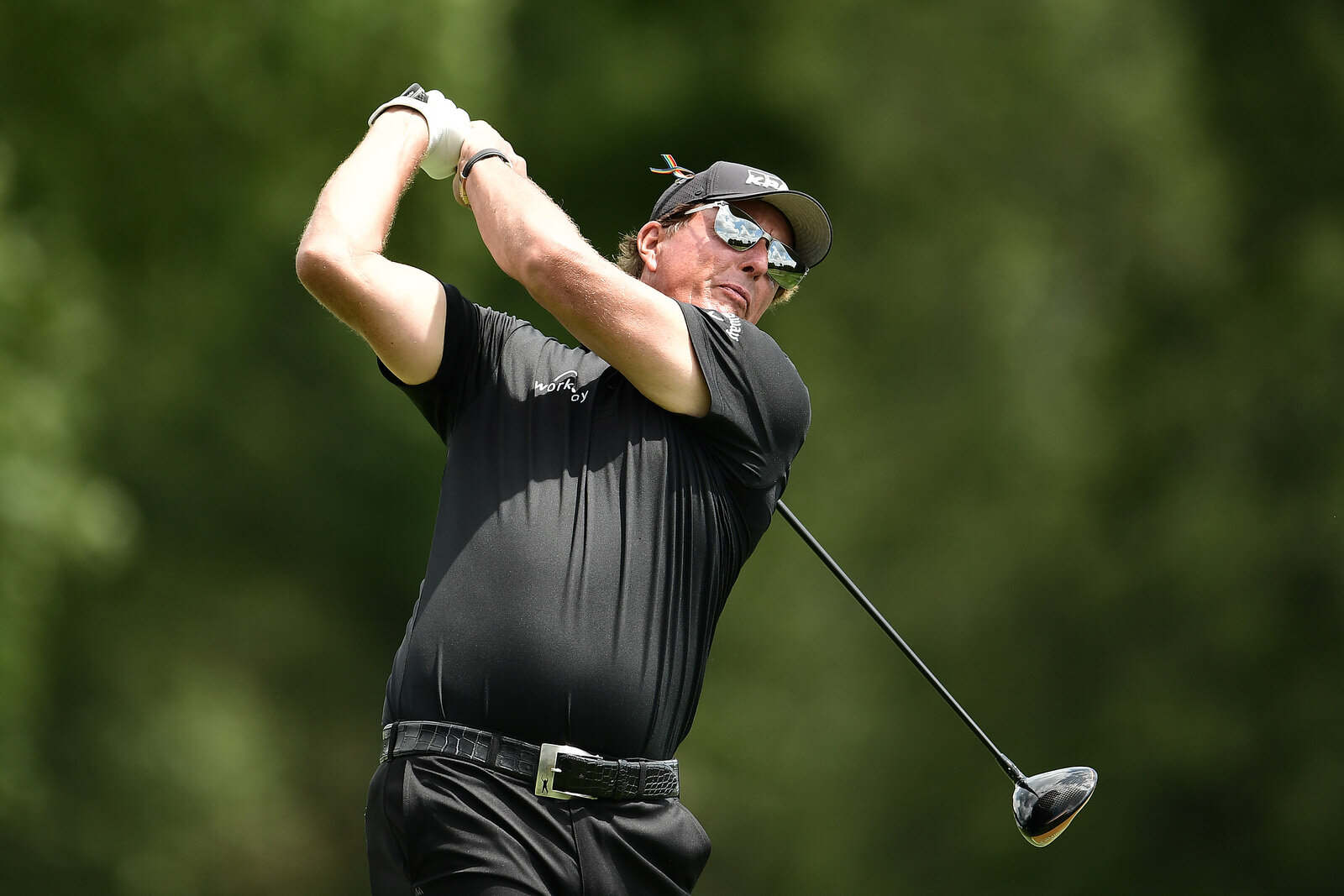  MEMPHIS, TENNESSEE - AUGUST 02:  Phil Mickelson of the United States plays his shot from the second tee during the final round of the World Golf Championship-FedEx St Jude Invitational at TPC Southwind on August 02, 2020 in Memphis, Tennessee. (Phot