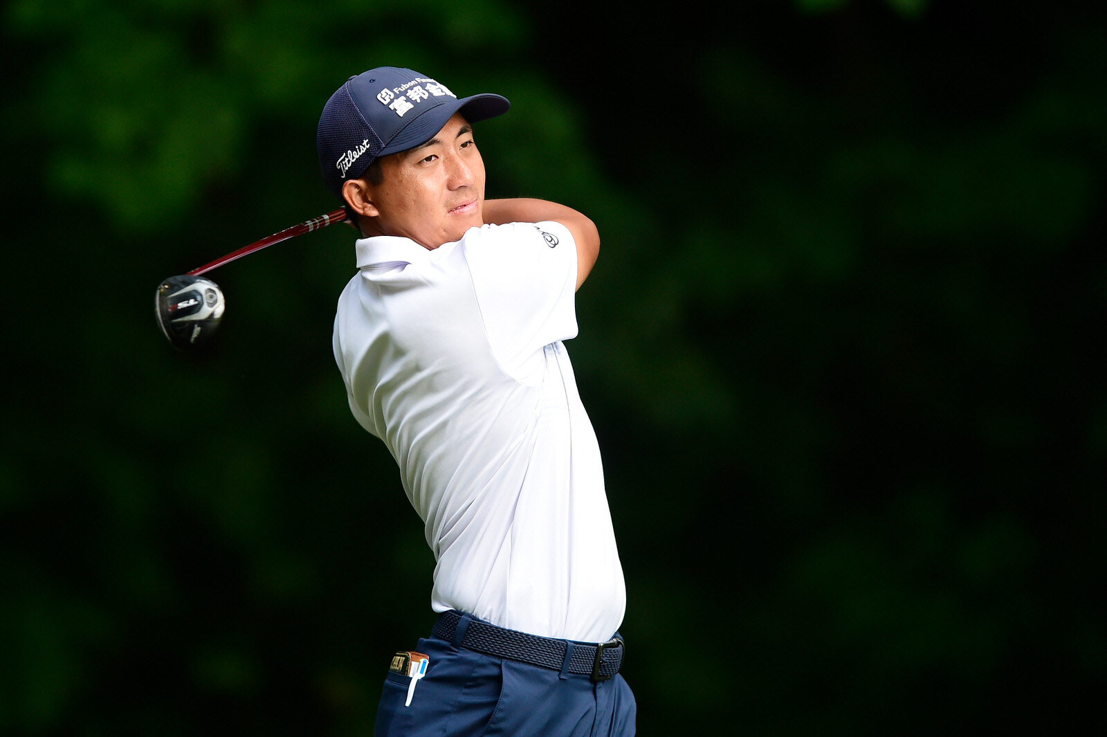  GREENSBORO, NORTH CAROLINA - AUGUST 14: C.T. Pan of Taiwan plays his shot from the second tee during the second round of the Wyndham Championship at  Sedgefield Country Club on August 14, 2020 in Greensboro, North Carolina. (Photo by Jared C. Tilton