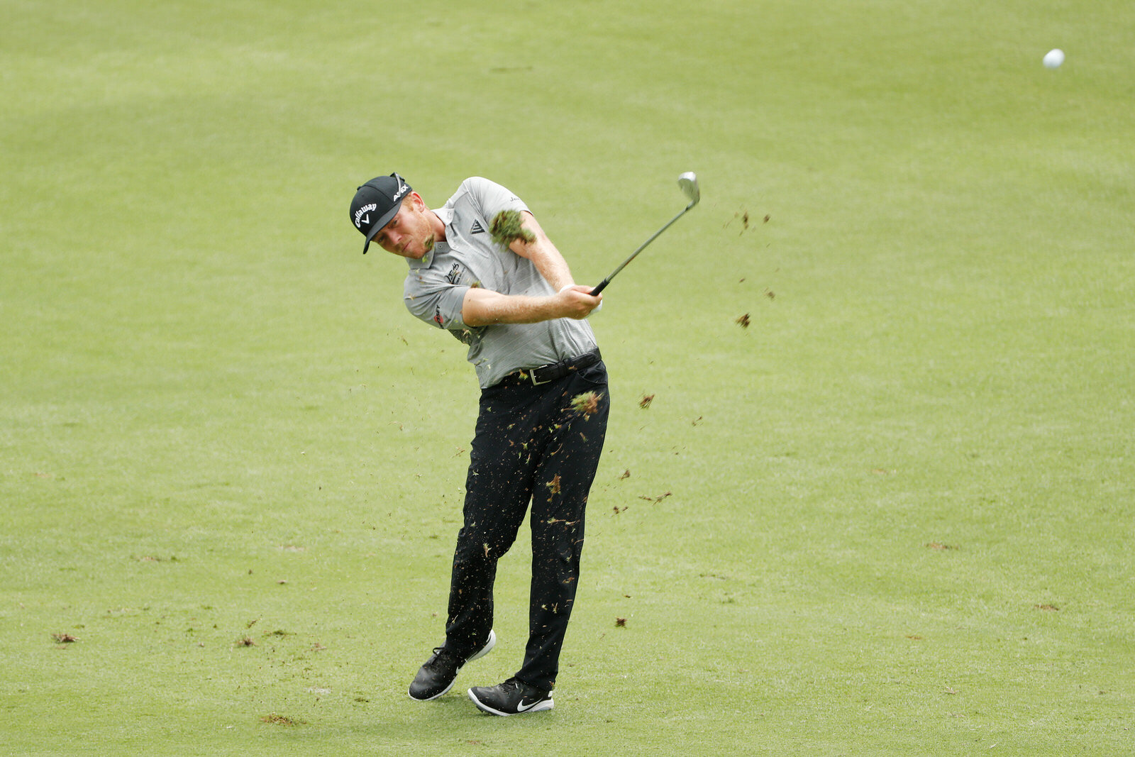  GREENSBORO, NORTH CAROLINA - AUGUST 14: Talor Gooch of the United States plays his second shot on the ninth hole during the second round of the Wyndham Championship at  Sedgefield Country Club on August 14, 2020 in Greensboro, North Carolina. (Photo