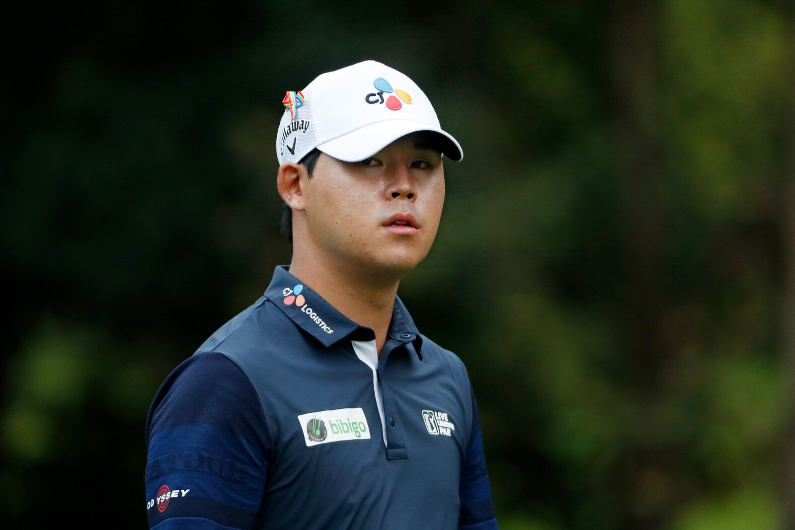  GREENSBORO, NORTH CAROLINA - AUGUST 14: Si Woo Kim of South Korea looks on during the second round of the Wyndham Championship at  Sedgefield Country Club on August 14, 2020 in Greensboro, North Carolina. (Photo by Chris Keane/Getty Images) 