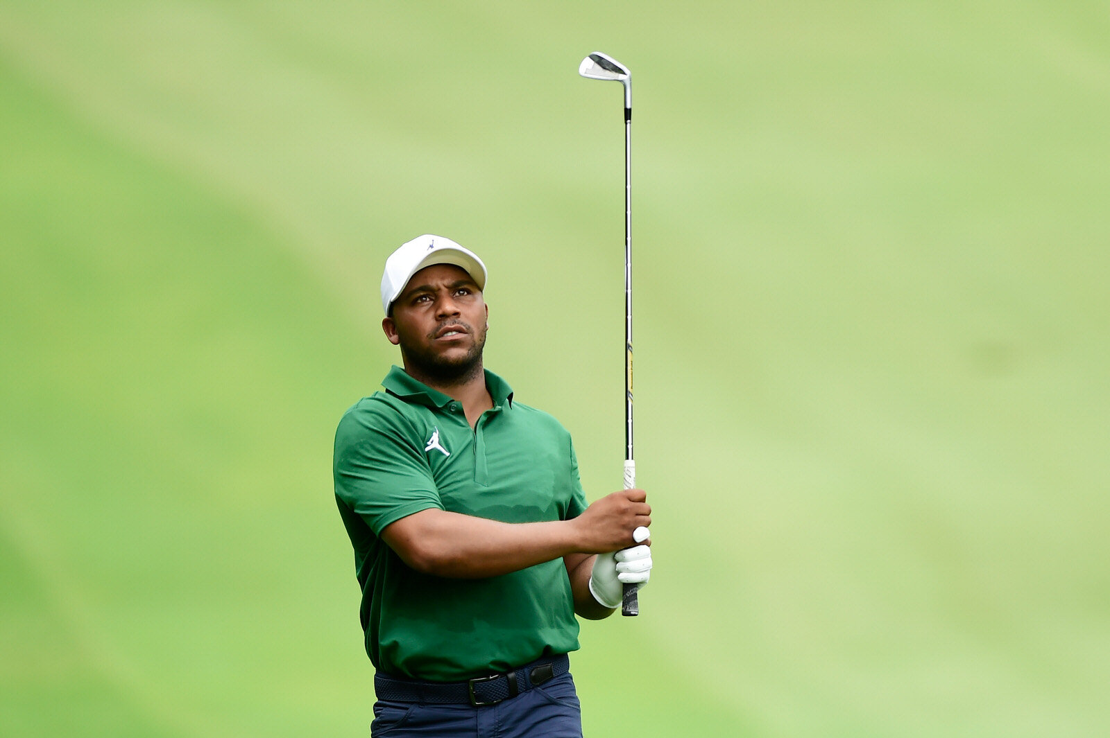  GREENSBORO, NORTH CAROLINA - AUGUST 14: Harold Varner III of the United States plays a shot on the 11th hole during the second round of the Wyndham Championship at  Sedgefield Country Club on August 14, 2020 in Greensboro, North Carolina. (Photo by 