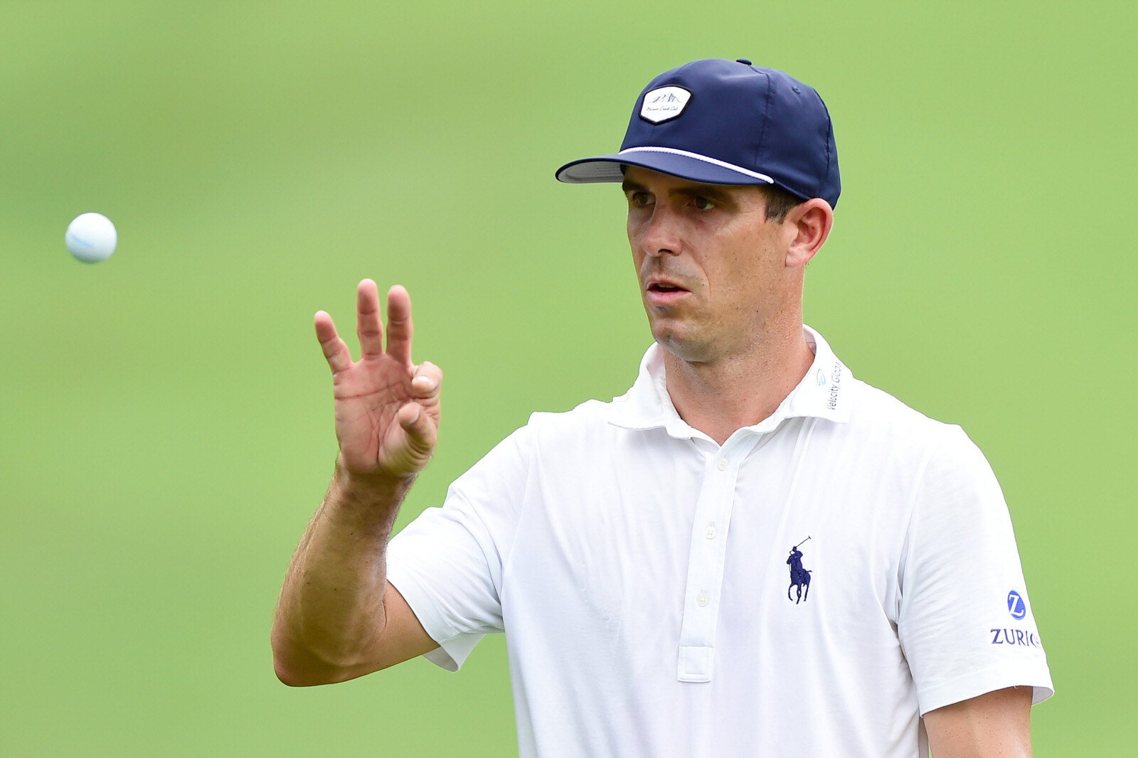  GREENSBORO, NORTH CAROLINA - AUGUST 15: Billy Horschel of the United States catches his ball on the 18th green during the third round of the Wyndham Championship at Sedgefield Country Club on August 15, 2020 in Greensboro, North Carolina. (Photo by 