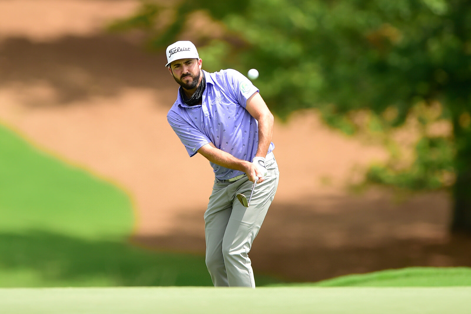  GREENSBORO, NORTH CAROLINA - AUGUST 15: Mark Hubbard of the United States plays a shot on the 18th hole during the third round of the Wyndham Championship at Sedgefield Country Club on August 15, 2020 in Greensboro, North Carolina. (Photo by Jared C